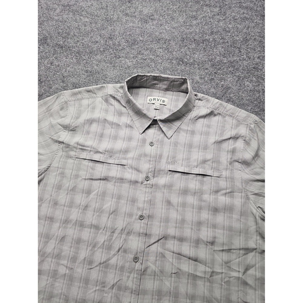 Orvis Short Sleeve Shirt "Mens XXL" Gray Plaid Lightweight Outdoor